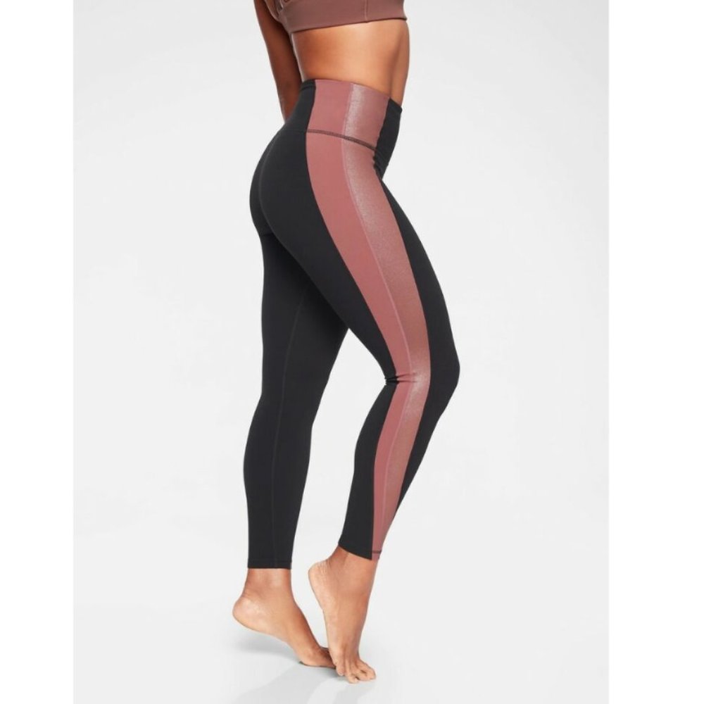 Athleta Leggings Salutation Colorblock Asym Powervita Womens Extra Small Black